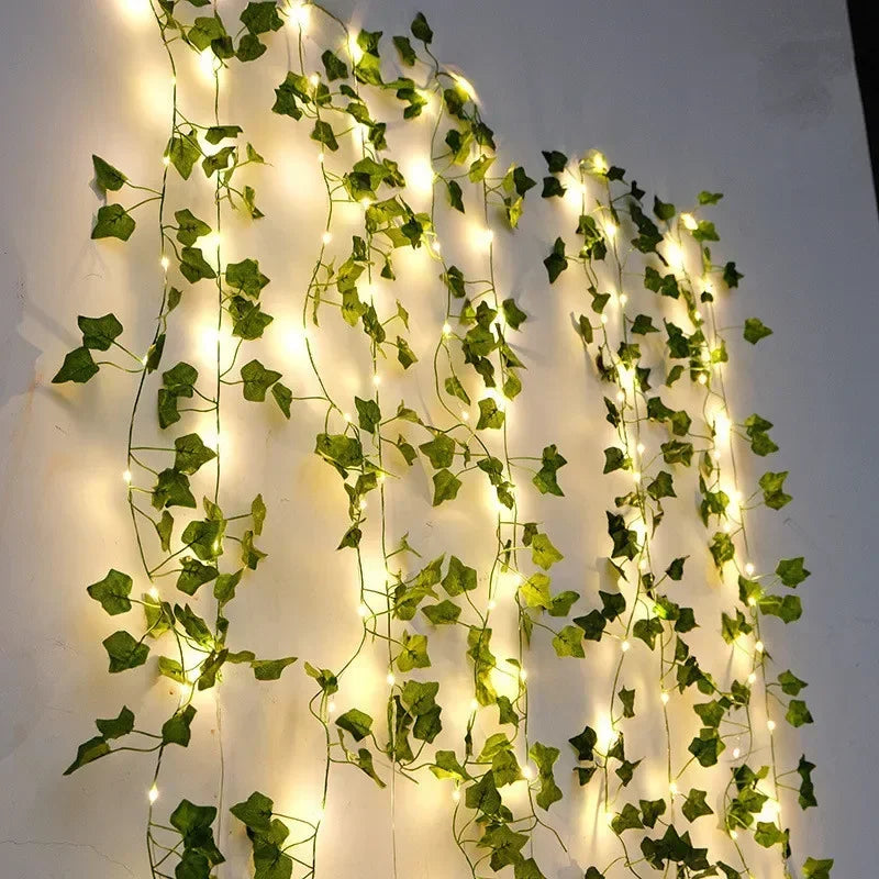Green Leaf String Lights Artificial Vine Fairy Lights Battery Powered