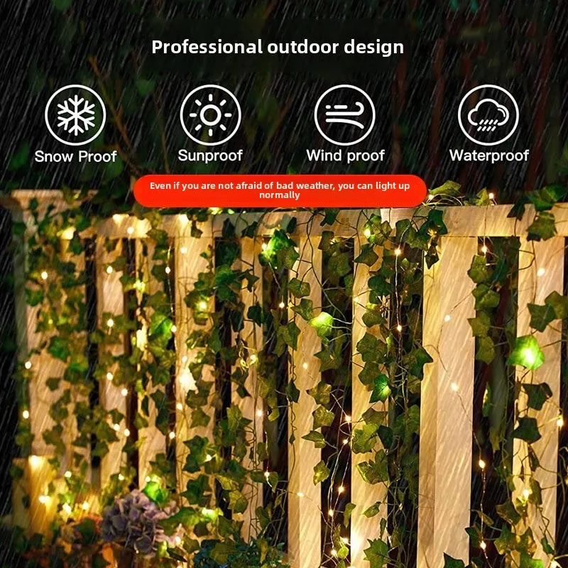 Green Leaf String Lights Artificial Vine Fairy Lights Battery Powered
