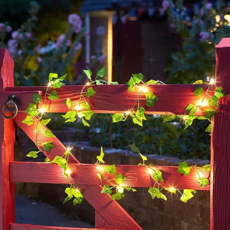 Green Leaf String Lights Artificial Vine Fairy Lights Battery Powered