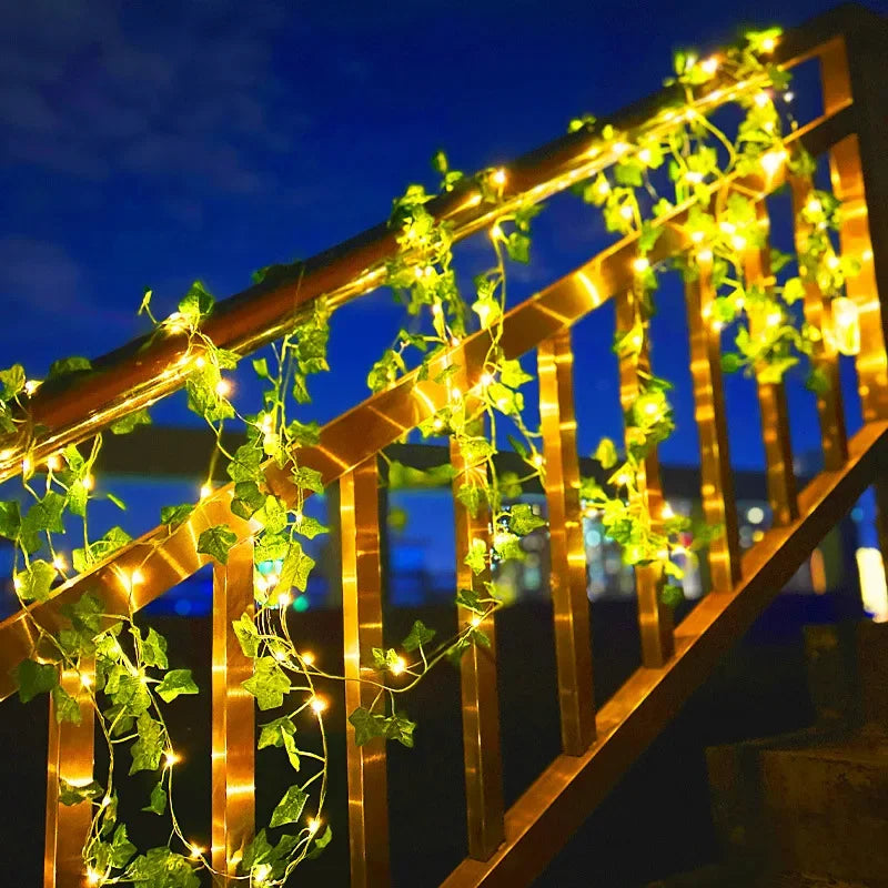 Green Leaf String Lights Artificial Vine Fairy Lights Battery Powered