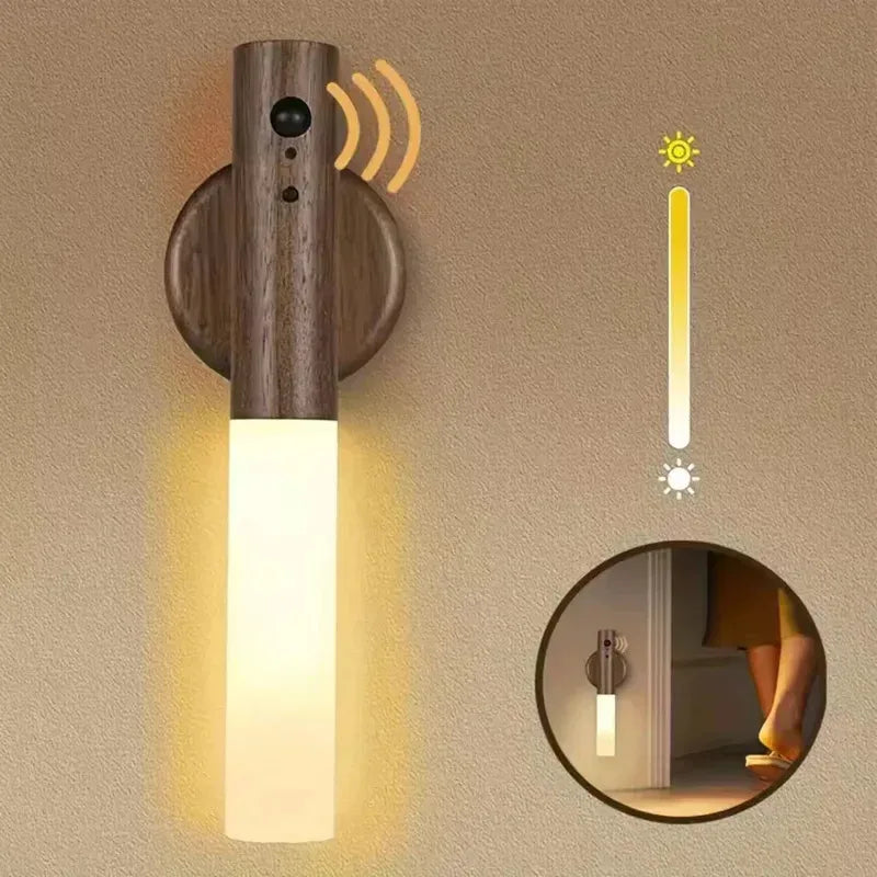 Rechargeable Wall Sconces Magnetic Wall LightsNight Light Motion Sensor Night Lights Wooden Wall Lighting for Bedroom Stair