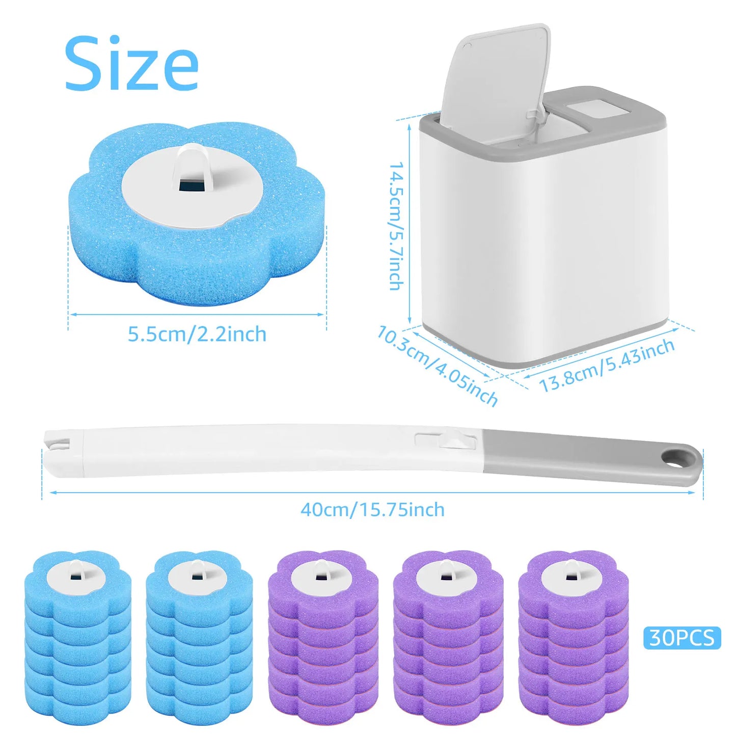 Toilet Brush with Disposable Replacement Head Kits