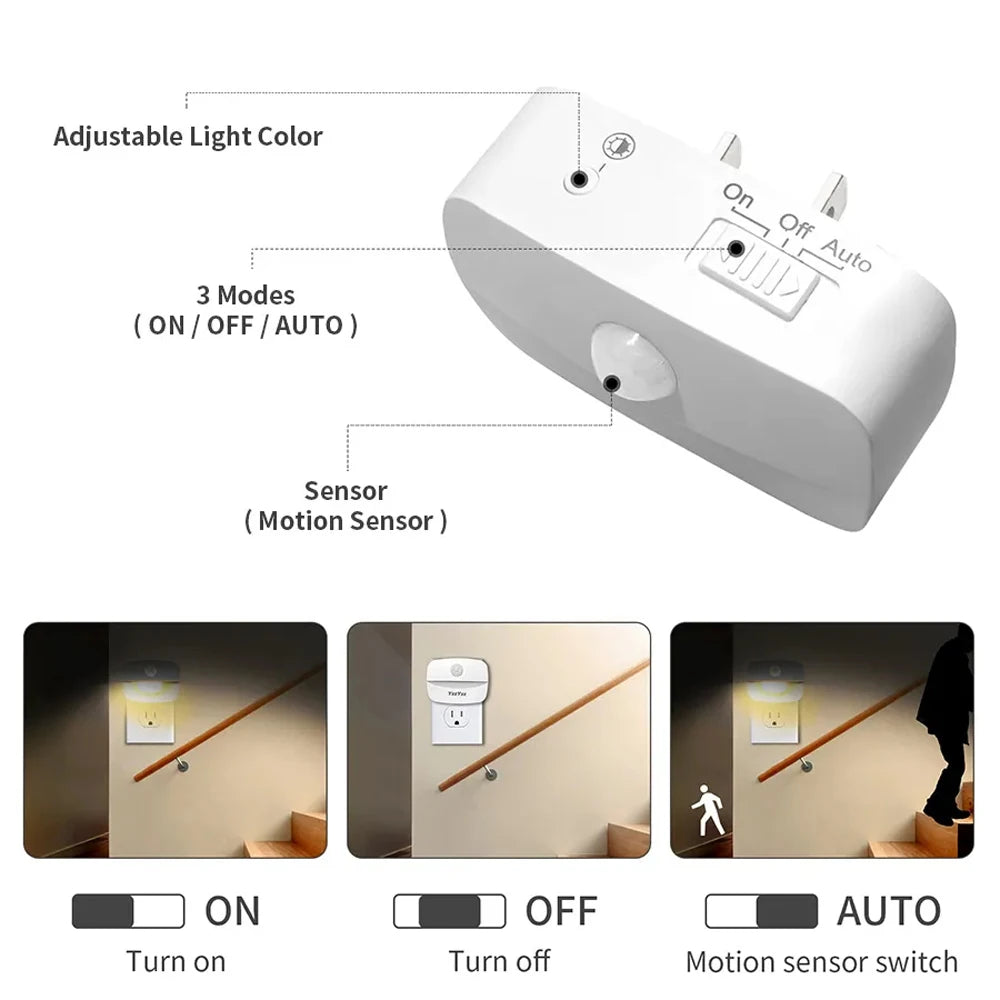 LED Night Light Motion Sensor EU Plug Lamp
