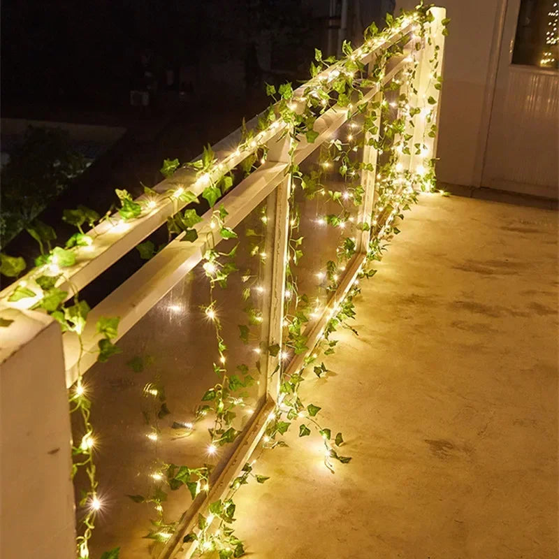 Green Leaf String Lights Artificial Vine Fairy Lights Battery Powered