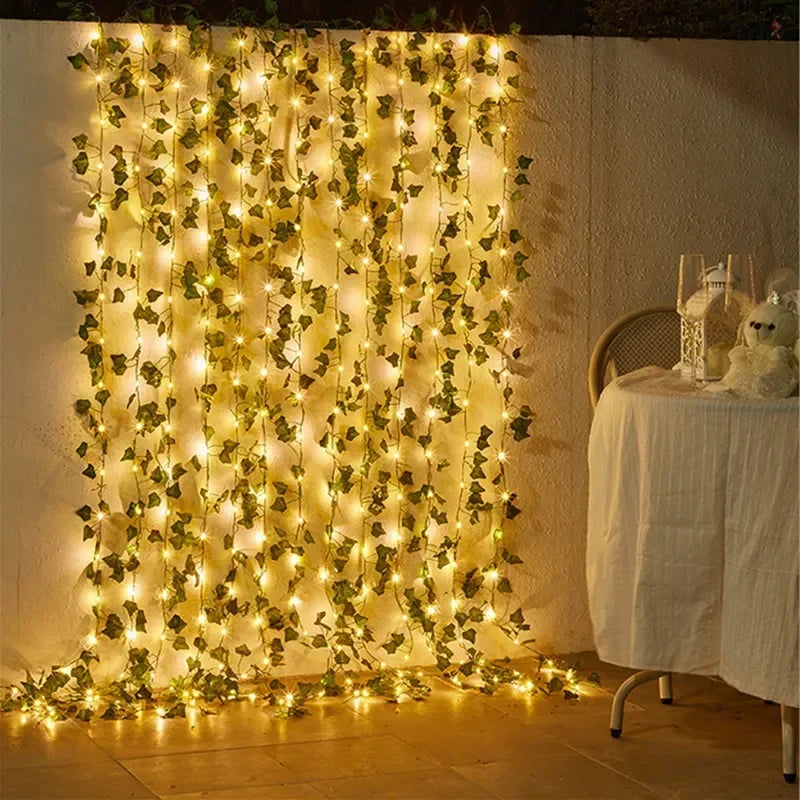 Green Leaf String Lights Artificial Vine Fairy Lights Battery Powered